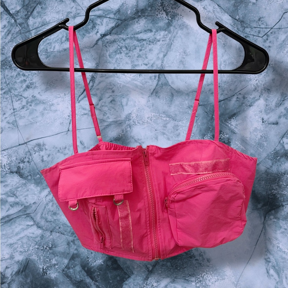Y2K Hot Pink Utility Corset Crop‎ Top w/ Zip Front – Medium